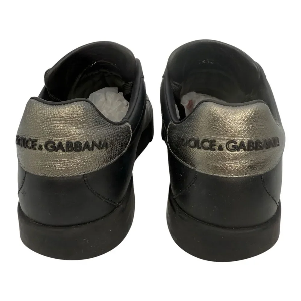 Dolce & Gabbana Black Leather Portofino Crown Patch Sneakers US 7 Eu 40